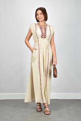 Marant Etoile jurk Liviane RO1050FA-D1J16E beige/red