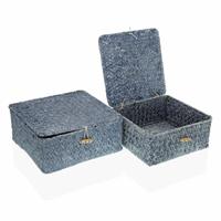 Mandenset Versa Blauw Met deksel Zeealgen (2 pcs)