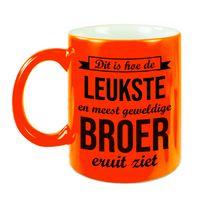 Leukste en meest geweldige broer cadeau mok / beker neon oranje 330 ml   - - thumbnail