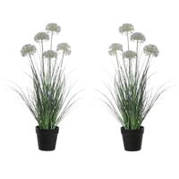 Louis Maes kunstplant - 2x - Siergras Allium - paars/groen - H75 cm - in pot