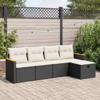 5-delige Loungeset met kussens poly rattan zwart