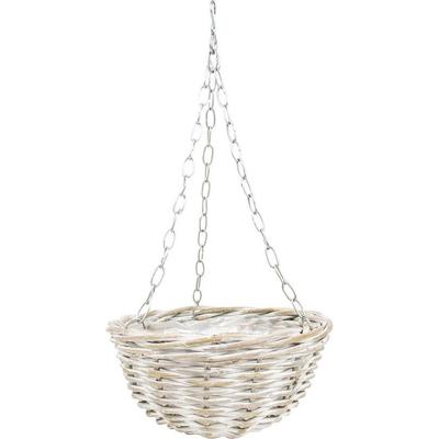 Hangmand - wit - D30 cm - rotan gevlochten - hangende plantenbak - aan ketting - hanging basket
