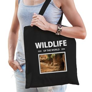 Stokstaartje tasje zwart volwassenen en kinderen - wildlife of the world kado boodschappen tas