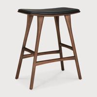 Ethnicraft Barkruk 'Osso' Gevernist Teakhout en Leder, kleur Bruin/Zwart (zithoogte 67cm)