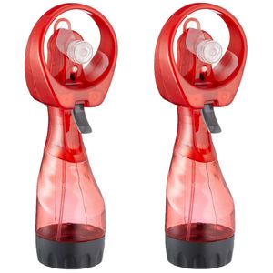 Ventilator/waterverstuiver voor in je hand - 2x - Verkoeling in zomer - 25 cm - Rood