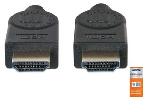 Manhattan 354837 HDMI-kabel HDMI Aansluitkabel HDMI-A-stekker, HDMI-A-stekker 1.00 m Zwart 4K UHD, Audio Return Channel (ARC), Vergulde steekcontacten