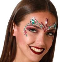 Atosa Carnaval verkleden gezicht juwelen/steentjes - stickers - roze/groen - strass diamantjes   - - thumbnail