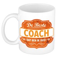 De beste coach dat ben ik cadeau mok / beker wit met oranje embleem 300 ml