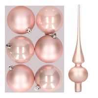 Set van 6x stuks kunststof kerstballen 8 cm inclusief glazen piek lichtroze   -