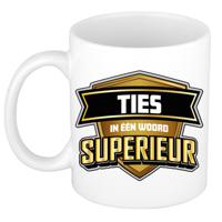 Naam mok Ties - wit - Superieur - keramiek - 300 ml - cadeau collega beker