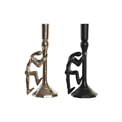 Kandelaar DKD Home Decor 12 x 10 x 27 cm Champagne Zwart Aluminium Modern (2 Stuks)