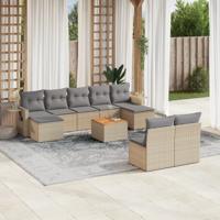 10-delige Loungeset met kussens poly rattan gemengd beige