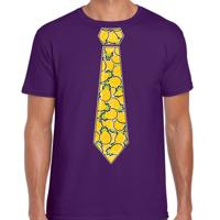 Verkleed T-shirt voor heren - ananas stropdas - paars - thema / foute party