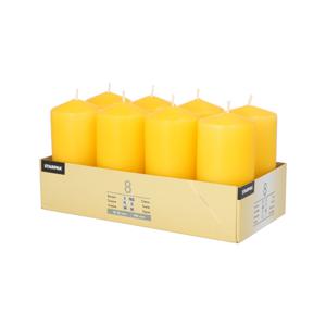 Stompkaarsen/zuilkaarsen set van 8x - geel - D5 x H10 cm - 16 branduren