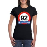 Verkeersbord 92 jaar t-shirt zwart dames - thumbnail