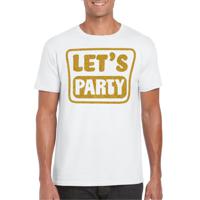 Verkleed T-shirt voor heren - lets party - wit - glitter goud - carnaval/themafeest - thumbnail