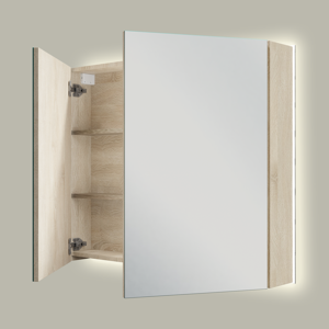 Linie Montro spiegelkast 90 x 75 cm wit eiken met spiegelverlichting