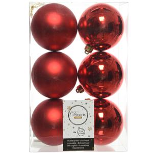 Decoris Kerstballen - 6x st - rood - D8 cm - kunststof - kerstversiering