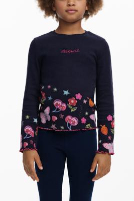 Lange mouwen T-shirt met bloemenlogo - BLUE - 7/8