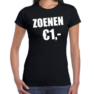 Fun t-shirt zoenen 1 euro zwart voor dames