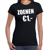 Fun t-shirt zoenen 1 euro zwart voor dames