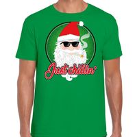 Fout kerst shirt just chillin groen voor heren