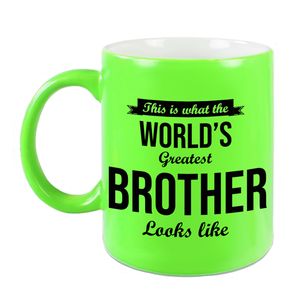 Worlds Greatest Brother cadeau koffiemok / theebeker neon groen 330 ml