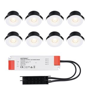 8x Cadiz - Mini 12V LED inbouwspot wit met trafo - 3 Watt - Niet dimbaar - IP44 waterdicht voor buiten - 2700K Warm wit - Lage inbouwdiepte 26mm - Vo