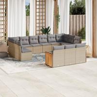 13-delige Loungeset met kussens poly rattan beige