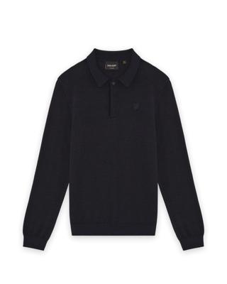 Lyle & Scott winter polo shirt jongens - donker navy blauw - longsleeve, gebreid
