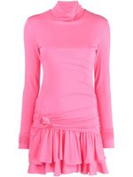 Blumarine robe courte froncée à fleurs appliquées - Rose