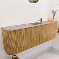 Toiletmeubel Mondiaz Joya Dlux | 123.2 cm | Meubelkleur Oak | Faye wastafel Saba Wasbak Midden | 1 kraangat