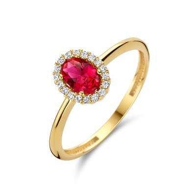 Ring Halo geelgoud-zirconia goudkleurig-rood-wit 8,5 mm