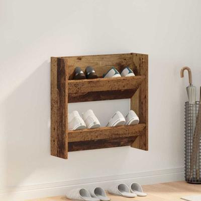 Wand Schoenenkasten Oud hout 60 x 18 x 60 cm Bewerkt hout