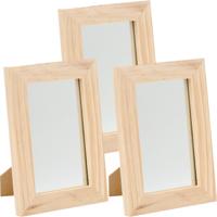 Staande spiegel - 3x - 13,5 x 19,5 cm - hout - blanco - DIY hobby/knutselmateriaal