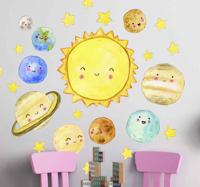Stickers vrolijke zon en planeten met sterren - thumbnail