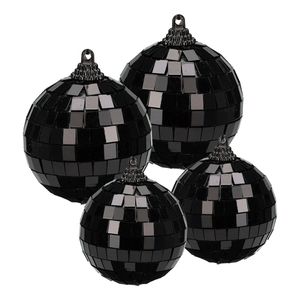 Grote discobal kerstballen - 4x stuks - zwart - 6 en 8 cm - kunststof - Kerstbal