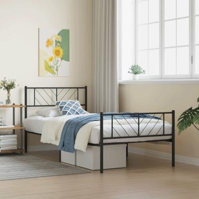 Bedframe met hoofd- en voeteneinde metaal zwart 107x203 cm
