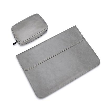 PU01S PU lederen horizontale onzichtbare magnetische gesp laptop Inner Bag voor 15 4 inch laptops met kleine tas (grijs)