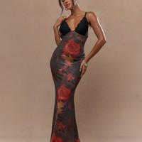 Bon&Bon Floral Print Backless Mermaid Maxi Dress | V-Neck Cami L