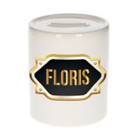 Naam cadeau spaarpot Floris met gouden embleem