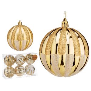 Gedecoreerde kerstballen - 6x stuks - goud - kunststof - 8 cm