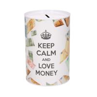 Spaarpot blik euro biljetten - keep calm - 10 x 15 cm