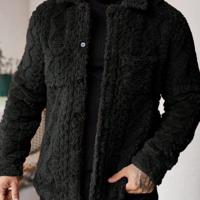 Bon&Bon Herren Teddyjacke - Flauschige Flanell Winterjacke in Blau Schwarz / XXL