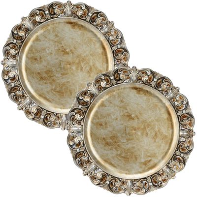 Set van 2x stuks kerstdiner onderborden rond champagne 36 cm Set van 2x stuks kerstdiner onderborden rond champagne 36 cm