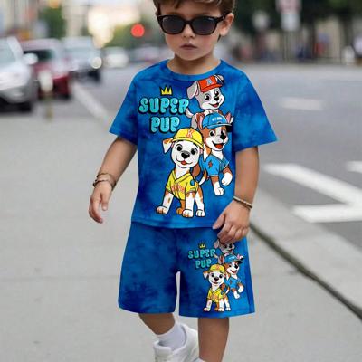 Boys' Cartoon Bear Print Short Sleeve Shirt and Shorts Set Blue-4 / 6Y
