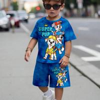 Boys' Cartoon Bear Print Short Sleeve Shirt and Shorts Set Blue-4 / 6Y