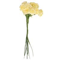 Rayher Decoratie roosjes satijn - bosje van 12 - zacht geel - 12 cm   -