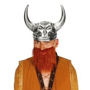 Vikingen verkleed set - 2 delig - heren - helm met hoorns - nep baard rood