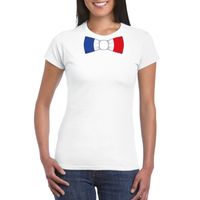 Wit t-shirt met Frankrijk vlag strikje dames - thumbnail